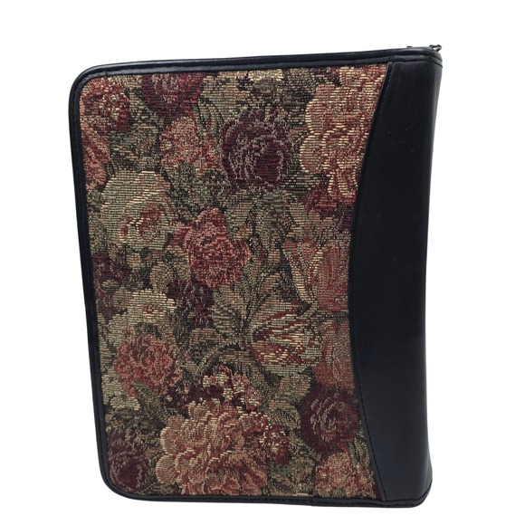 Franklin Covey Black Leather Floral Tapestry Zip Planner Binder Classic - Picture 2 of 16